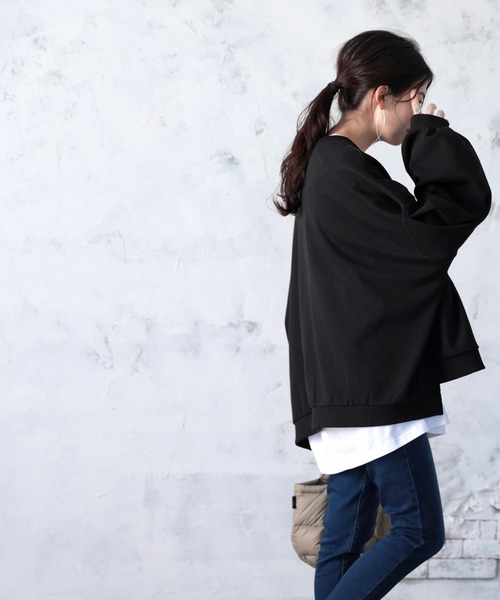 セール】ゆったりルーズシルエット バルーンスリーブボーダー柄