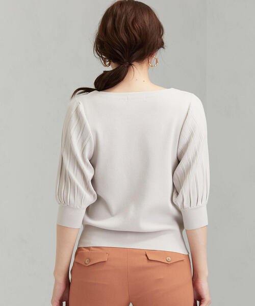 green label relaxing（グリーンレーベルリラクシング）の「[手洗い可能] CS プリーツライク スリーブ ニット（ニット/セーター・レディース・ナチュラル/ベージュ/ネイビー・FREE）」の9枚目の写真