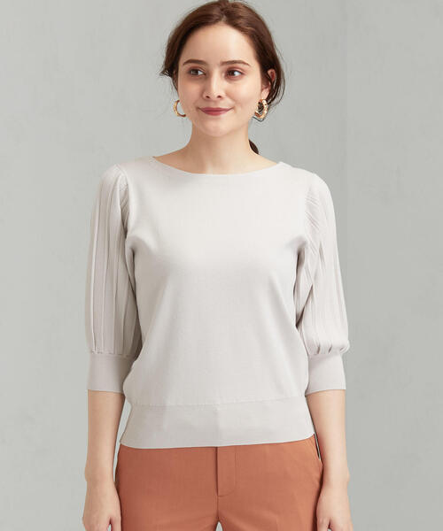 green label relaxing（グリーンレーベルリラクシング）の「[手洗い可能] CS プリーツライク スリーブ ニット（ニット/セーター・レディース・ナチュラル/ベージュ/ネイビー・FREE）」の10枚目の写真