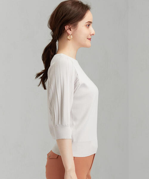 green label relaxing（グリーンレーベルリラクシング）の「[手洗い可能] CS プリーツライク スリーブ ニット（ニット/セーター・レディース・ナチュラル/ベージュ/ネイビー・FREE）」の11枚目の写真