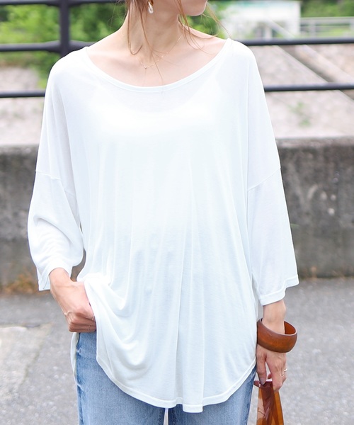 reca(レカ)の「裾ラウンドロングTシャツ(Tシャツ/カットソー・レディース・ホワイト/ブラック/ベージュ・FREE)」の1枚目の写真
