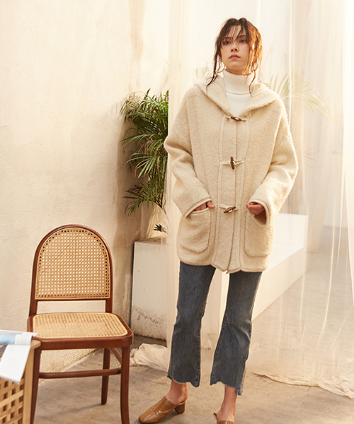 Knit Mix】ボアダッフル ニットコート（ダッフルコート）｜Knit