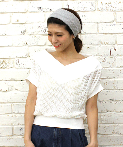 mystic（ミスティック）の「ワイドVネックプルオーバー（Tシャツ/カットソー・レディース・ブルー/ベージュ/オフホワイト/ブラック・ﾌﾘ-）」の2枚目の写真