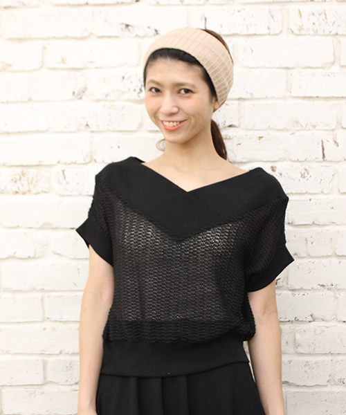 mystic（ミスティック）の「ワイドVネックプルオーバー（Tシャツ/カットソー・レディース・ブルー/ベージュ/オフホワイト/ブラック・ﾌﾘ-）」の3枚目の写真