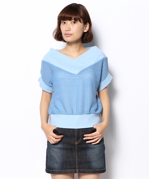 mystic（ミスティック）の「ワイドVネックプルオーバー（Tシャツ/カットソー・レディース・ブルー/ベージュ/オフホワイト/ブラック・ﾌﾘ-）」の14枚目の写真