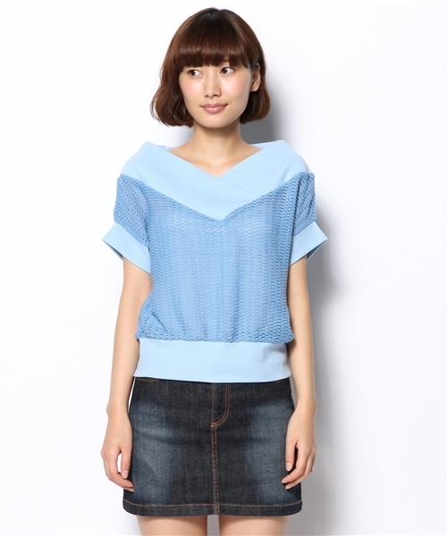 mystic（ミスティック）の「ワイドVネックプルオーバー（Tシャツ/カットソー・レディース・ブルー/ベージュ/オフホワイト/ブラック・ﾌﾘ-）」の5枚目の写真