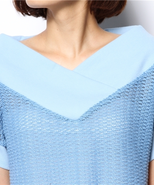 mystic（ミスティック）の「ワイドVネックプルオーバー（Tシャツ/カットソー・レディース・ブルー/ベージュ/オフホワイト/ブラック・ﾌﾘ-）」の8枚目の写真