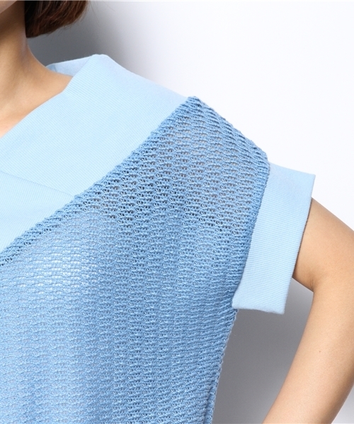 mystic（ミスティック）の「ワイドVネックプルオーバー（Tシャツ/カットソー・レディース・ブルー/ベージュ/オフホワイト/ブラック・ﾌﾘ-）」の9枚目の写真