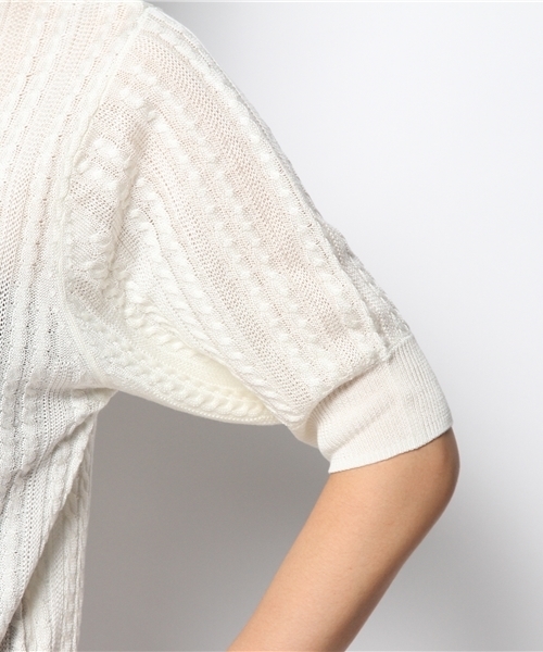 WEGO(ウィゴー)の「WEGO/ミニケーブル5分袖ニット(ニット/セーター・レディース・アイボリー/ダークグリーン/ネイビー/ワイン・FREE)」の5枚目の写真