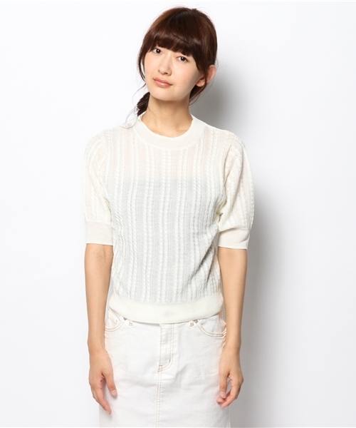 WEGO(ウィゴー)の「WEGO/ミニケーブル5分袖ニット(ニット/セーター・レディース・アイボリー/ダークグリーン/ネイビー/ワイン・FREE)」の7枚目の写真