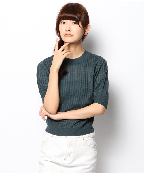 WEGO(ウィゴー)の「WEGO/ミニケーブル5分袖ニット(ニット/セーター・レディース・アイボリー/ダークグリーン/ネイビー/ワイン・FREE)」の12枚目の写真