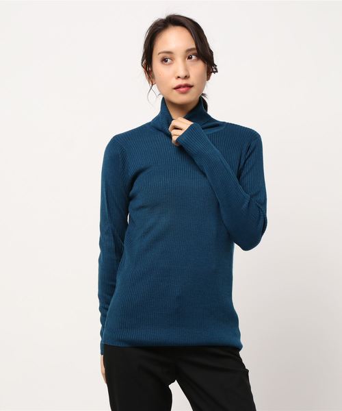 BELLUNA PLUS（ベルーナ）の「リブニットタートルネックプルオーバー（ニット/セーター・レディース・ライトグレー/ブラック/オフホワイト/杢グレー/ピンク系その他/ブルーグリーン/ラベンダー/ローズ・MEDIUM/LARGE/X-LARGE）」の18枚目の写真