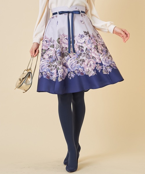 グログランリボン付きハートウエストフラワープリントフレアスカート　ピンク tocco closet（トッコ クローゼット）の「グログランリボン付き