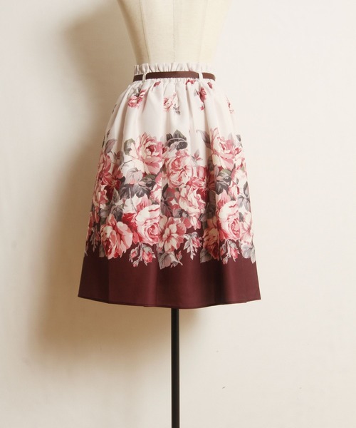 グログランリボン付きハートウエストフラワープリントフレアスカート　ピンク tocco closet（トッコ クローゼット）の「グログランリボン付き
