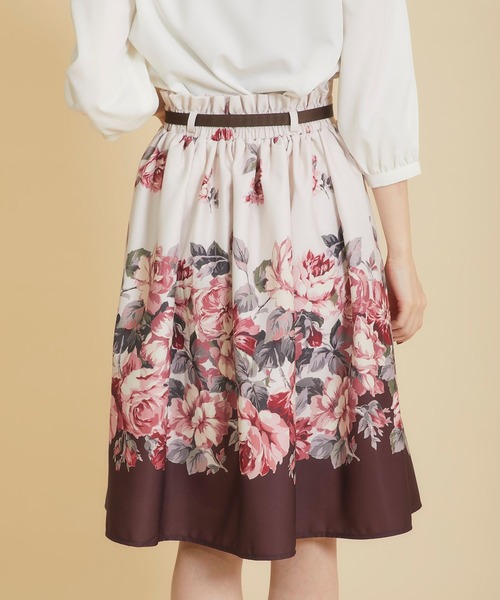 グログランリボン付きハートウエストフラワープリントフレアスカート　ピンク tocco closet（トッコ クローゼット）の「グログランリボン付き