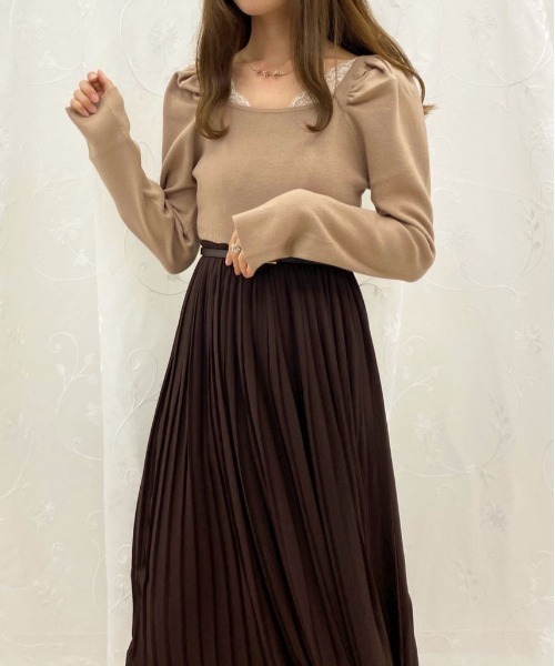 apres jour（アプレジュール）の「ニットプリーツドッキングワンピース【ZOZOTOWN限定アイテム】（ワンピース・レディース・ダークブラウン/ピンクベージュ/ライトベージュ・フリー）」の7枚目の写真