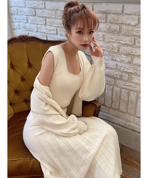 RESEXXY（リゼクシー）の「リブフレアニットワンピース【セットアップ着用可能】（ワンピース・レディース・ホワイト/ブラック/モカ・FREE）」の6枚目の写真