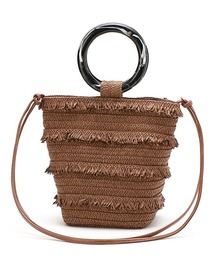 MONO COMME CA | べっ甲調ハンドル フリンジ かごバッグ(かごバッグ)