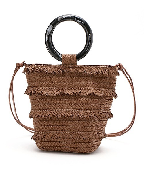 MONO　COMME CA（モノコムサ）の「べっ甲調ハンドル フリンジ かごバッグ（かごバッグ・レディース・ブラウン/ベージュ・FREE）」の7枚目の写真