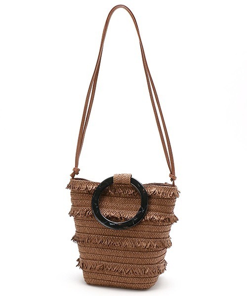 MONO　COMME CA（モノコムサ）の「べっ甲調ハンドル フリンジ かごバッグ（かごバッグ・レディース・ブラウン/ベージュ・FREE）」の5枚目の写真