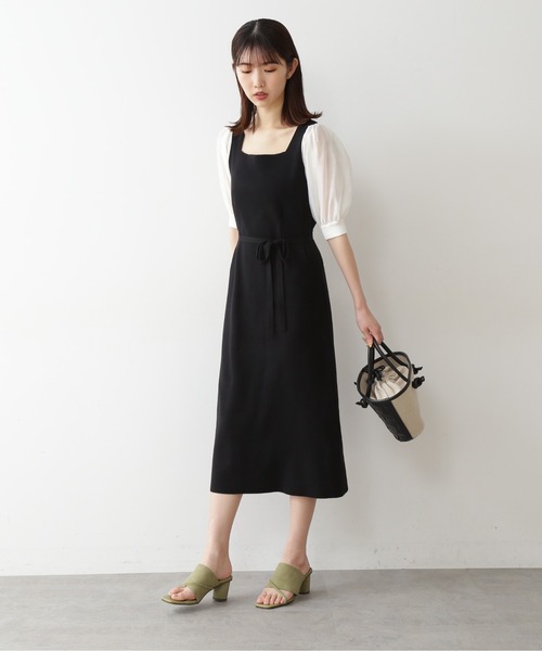 FREE'S MART（フリーズマート）の「◆布帛ドッキング半袖ロングニットワンピース（ワンピース・レディース・ブラック/ベージュ・FREE）」の4枚目の写真