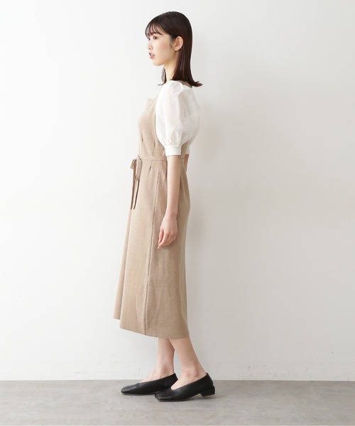 FREE'S MART（フリーズマート）の「◆布帛ドッキング半袖ロングニットワンピース（ワンピース・レディース・ブラック/ベージュ・FREE）」の3枚目の写真