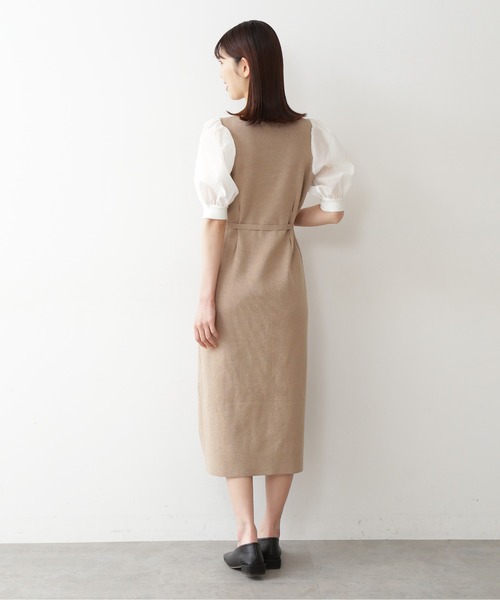 FREE'S MART（フリーズマート）の「◆布帛ドッキング半袖ロングニットワンピース（ワンピース・レディース・ブラック/ベージュ・FREE）」の6枚目の写真