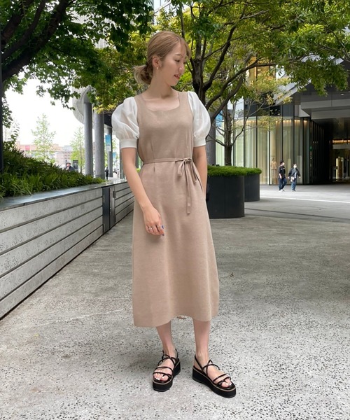 FREE'S MART（フリーズマート）の「◆布帛ドッキング半袖ロングニットワンピース（ワンピース・レディース・ブラック/ベージュ・FREE）」の12枚目の写真