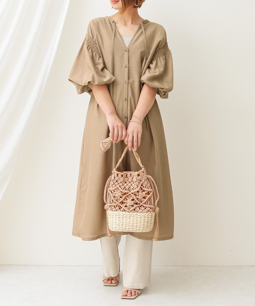 Social GIRL（ソーシャルガール）の「2WAYボリュームギャザーシャツワンピース（シャツワンピース・レディース・ブラック/オレンジ/モカ・M）」の2枚目の写真