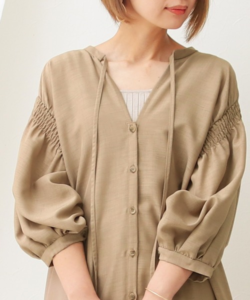 Social GIRL（ソーシャルガール）の「2WAYボリュームギャザーシャツワンピース（シャツワンピース・レディース・ブラック/オレンジ/モカ・M）」の14枚目の写真