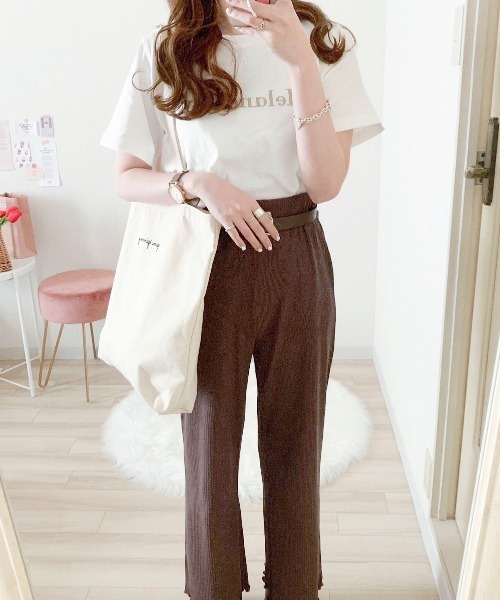 EPIMI E'PIMMY（エピミエピミー）の「【期間限定】カラフルTシャツ×裾メローリブワイドパンツ　ワンマイルSET（その他パンツ・レディース・ブラック/ブラウン/アイボリー/シルバーグレー/モカ/グレー系その他/グリーン系その他/グリーン系その他2・MEDIUM）」の6枚目の写真