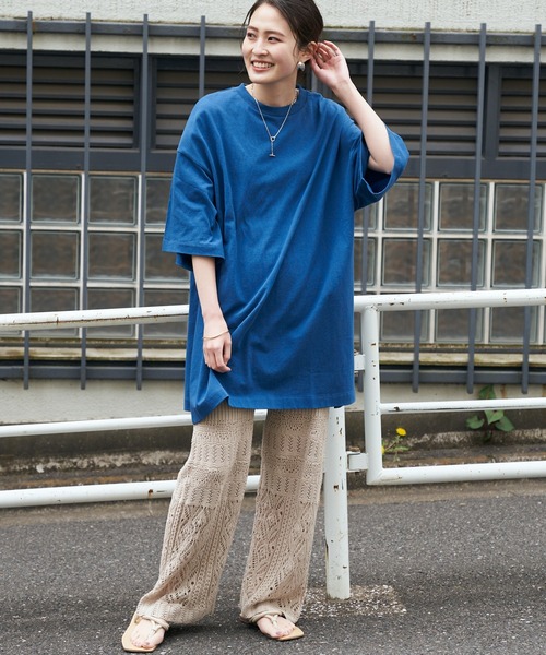 CIAOPANIC TYPY（チャオパニックティピー）の「【USAコットン】スリットチュニックTee（Tシャツ/カットソー・レディース・キャメル/ブルー/オフホワイト/ブラック・ONE SIZE）」の18枚目の写真