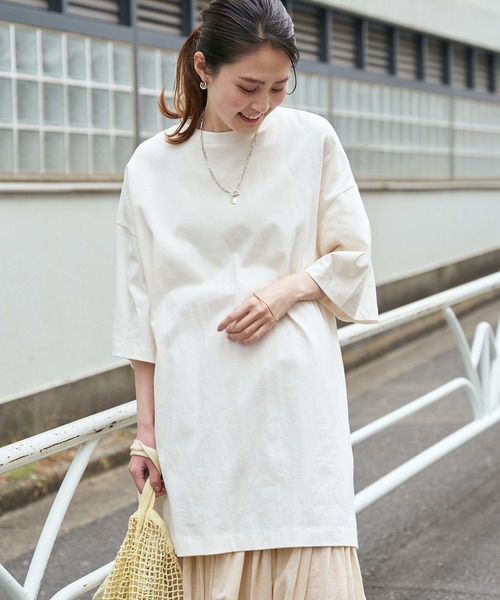 CIAOPANIC TYPY（チャオパニックティピー）の「【USAコットン】スリットチュニックTee（Tシャツ/カットソー・レディース・キャメル/ブルー/オフホワイト/ブラック・ONE SIZE）」の11枚目の写真