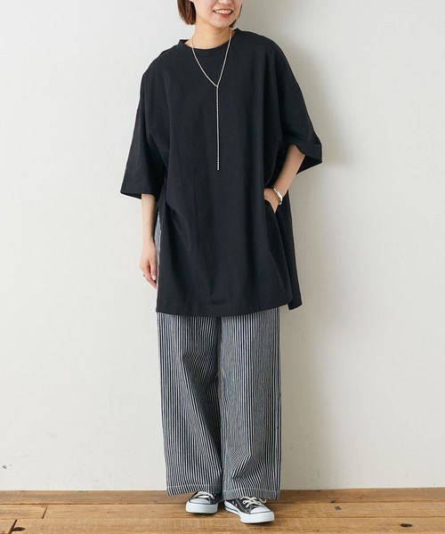 CIAOPANIC TYPY（チャオパニックティピー）の「【USAコットン】スリットチュニックTee（Tシャツ/カットソー・レディース・キャメル/ブルー/オフホワイト/ブラック・ONE SIZE）」の12枚目の写真