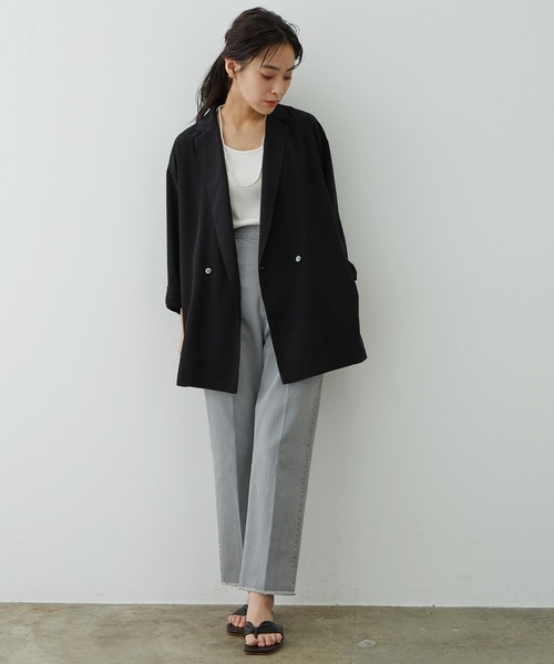 SALON adam et rope'（サロン アダム エ ロペ）の「サテンライクリラックスジャケット（テーラードジャケット・レディース・ベージュ/ブラック・FREE）」の14枚目の写真