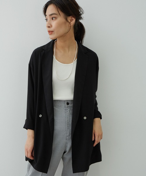 SALON adam et rope'（サロン アダム エ ロペ）の「サテンライクリラックスジャケット（テーラードジャケット・レディース・ベージュ/ブラック・FREE）」の16枚目の写真