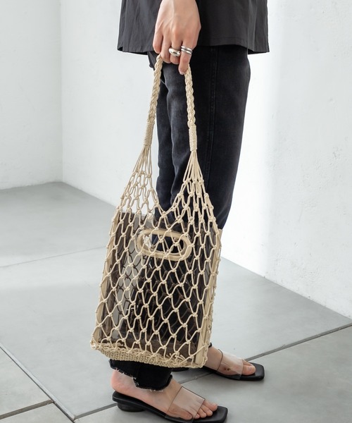 mystic(ミスティック)の「クリアBAG SETマクラメトート(ショルダーバッグ・レディース・オレンジ/アイボリー・ONE SIZE)」の1枚目の写真