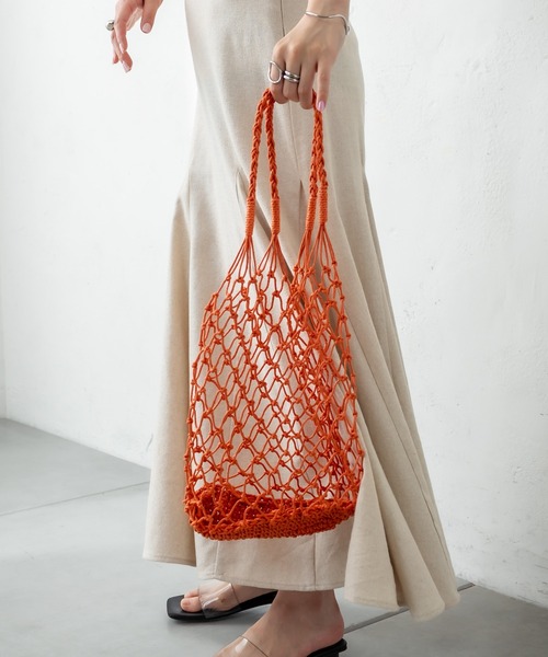 mystic(ミスティック)の「クリアBAG SETマクラメトート(ショルダーバッグ・レディース・オレンジ/アイボリー・ONE SIZE)」の4枚目の写真