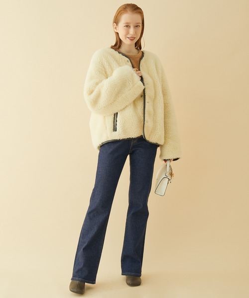 MADEMOISELLE ROPE'（マドモアゼル ロペ）の「パイピングオーバーサイズボアブルゾン（ブルゾン・レディース・グレー/キナリ・38）」の18枚目の写真