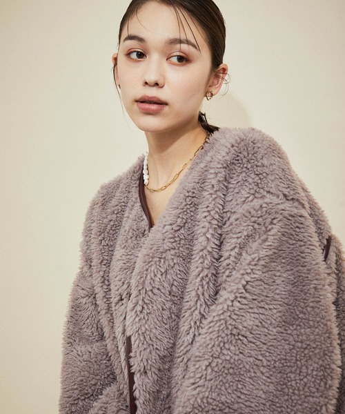 MADEMOISELLE ROPE'（マドモアゼル ロペ）の「パイピングオーバーサイズボアブルゾン（ブルゾン・レディース・グレー/キナリ・38）」の8枚目の写真