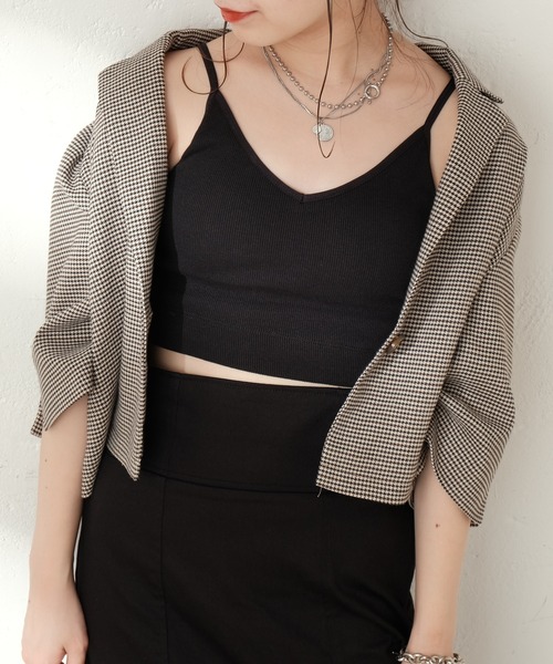 Chico（チコ）の「ショート丈リブパットキャミ（キャミソール・レディース・ブラック/アイボリー/ブラウン・FREE）」の3枚目の写真