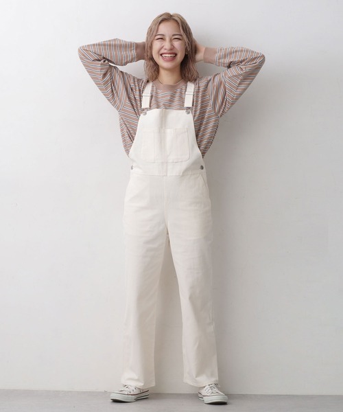 NANO universe（ナノユニバース）の「ストレッチツイルオーバーオール（サロペット/オーバーオール・レディース・オフホワイト/チャコール・38/36）」の16枚目の写真