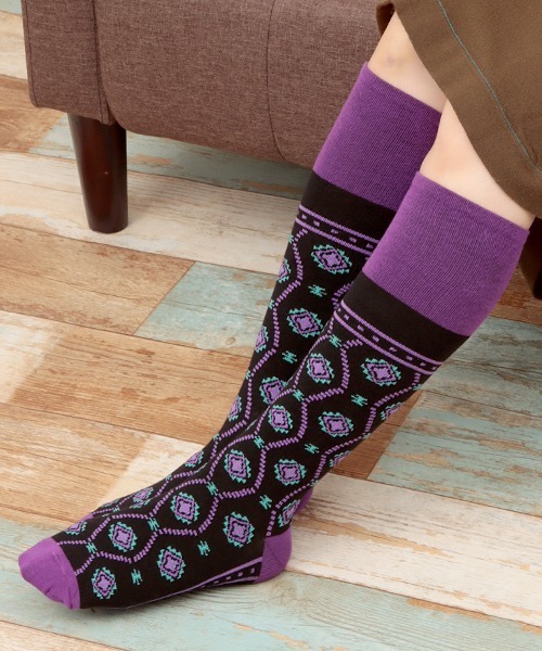 チチカカ（チチカカ）の「ネイティブモチーフ着圧ソックス 23-25cm（ソックス/靴下・レディース・グレー/ネイビー/ブラック・FREE）」の2枚目の写真