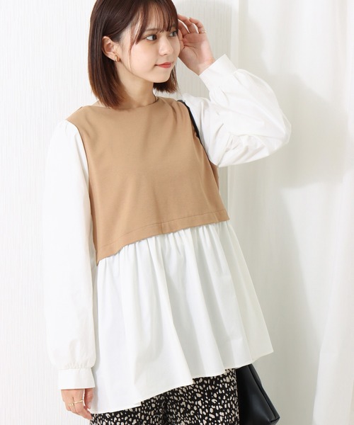 libelle more（リベル モア）の「布帛ポンチ切替チュニック（シャツ/ブラウス・レディース・ブラック/ピンク/ベージュ/ライトグレー・L/M）」の3枚目の写真