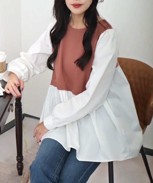 libelle more（リベル モア）の「布帛ポンチ切替チュニック（シャツ/ブラウス・レディース・ブラック/ピンク/ベージュ/ライトグレー・L/M）」の4枚目の写真