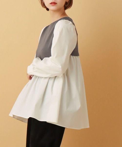 libelle more（リベル モア）の「布帛ポンチ切替チュニック（シャツ/ブラウス・レディース・ブラック/ピンク/ベージュ/ライトグレー・L/M）」の2枚目の写真