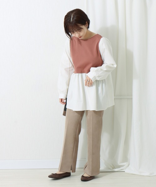 libelle more（リベル モア）の「布帛ポンチ切替チュニック（シャツ/ブラウス・レディース・ブラック/ピンク/ベージュ/ライトグレー・L/M）」の19枚目の写真