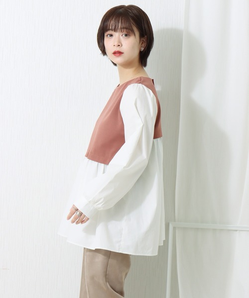 libelle more（リベル モア）の「布帛ポンチ切替チュニック（シャツ/ブラウス・レディース・ブラック/ピンク/ベージュ/ライトグレー・L/M）」の12枚目の写真