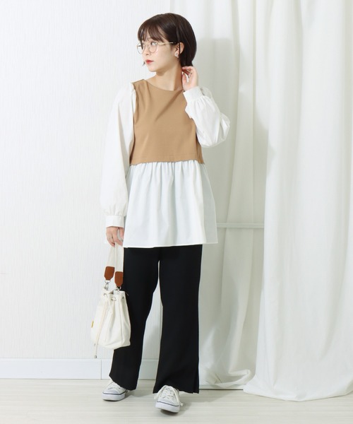 libelle more（リベル モア）の「布帛ポンチ切替チュニック（シャツ/ブラウス・レディース・ブラック/ピンク/ベージュ/ライトグレー・L/M）」の7枚目の写真