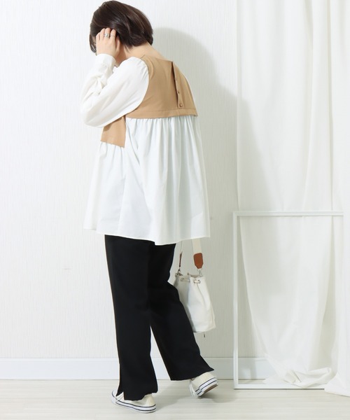 libelle more（リベル モア）の「布帛ポンチ切替チュニック（シャツ/ブラウス・レディース・ブラック/ピンク/ベージュ/ライトグレー・L/M）」の21枚目の写真